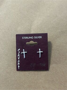 Vintage Sterling Silver Cross Stud Earrings